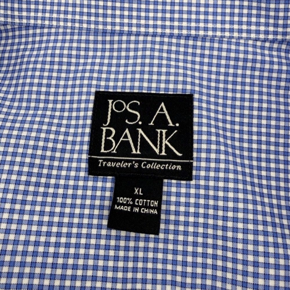 Jos. A. Bank Dress Shirt Men XL Blue Gingham Plaid Traveler Casual Workwear - Picture 5 of 8